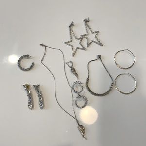 White Gold Silver Jewelry Bundle Earrings Bracelet Necklace